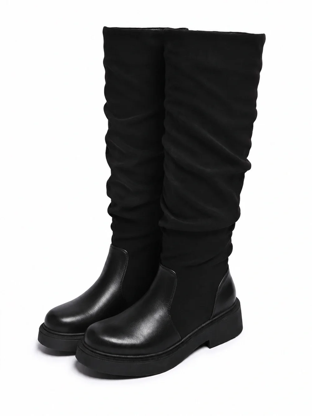 NEW Black Slouch Knee High Boots Chunky Platform Goth Grunge Women’s 7.5 NWOB